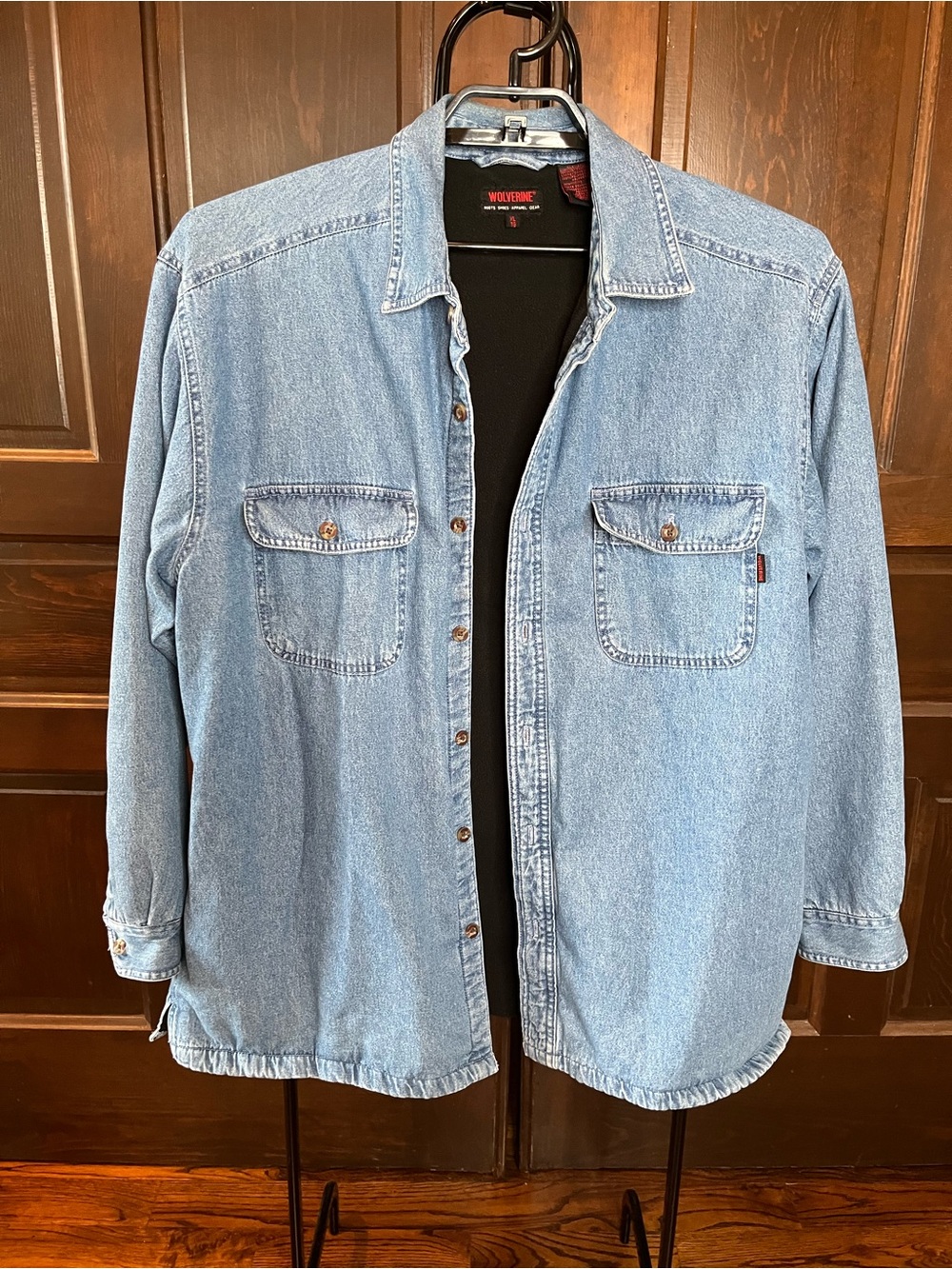 Wolverine Denim Shirt Jacket Fleece Lined Shacket Workwear Chore Outdoor Size XL
